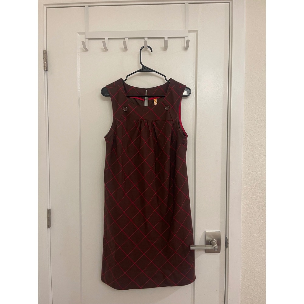 Maeve Silk Blend Chic Plaid Brown‎ Midi Dress Preppy Academic Y2K Style